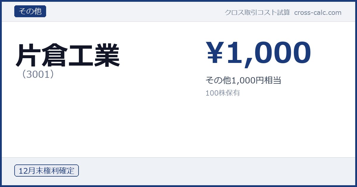 type=その他|co=片倉工業|code=3001|val=1000|desc=その他1,000円相当|shares=100|months=12月末|color=#1a3a7a
