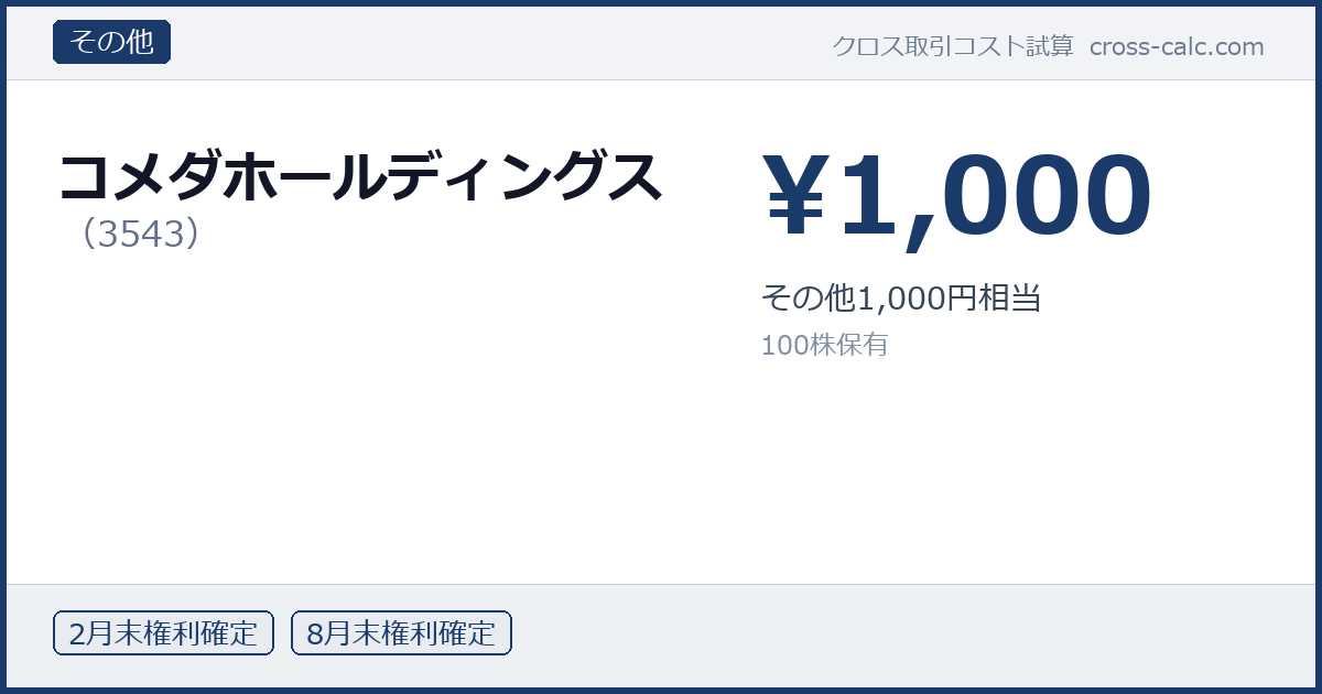 type=その他|co=コメダホールディングス|code=3543|val=1000|desc=その他1,000円相当|shares=100|months=2月末,8月末|color=#1a3a6a
