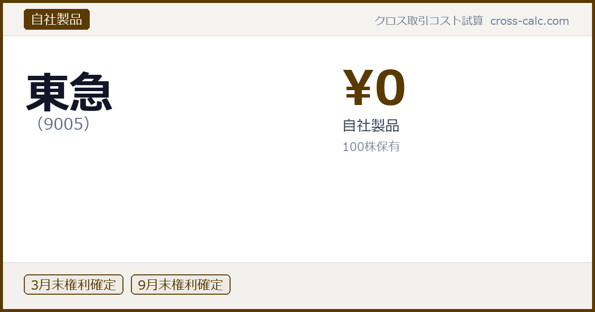 type=自社製品|co=東急|code=9005|val=0|desc=自社製品|shares=100|months=3月末,9月末|color=#5a3a00