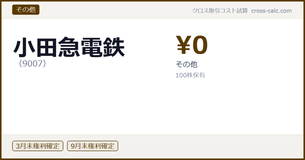 type=その他|co=小田急電鉄|code=9007|val=0|desc=その他|shares=100|months=3月末,9月末|color=#5a3a00