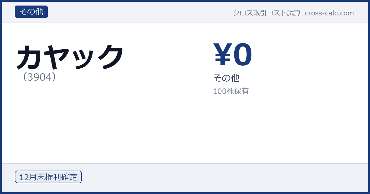 type=その他|co=カヤック|code=3904|val=0|desc=その他|shares=100|months=12月末|color=#1a3a7a