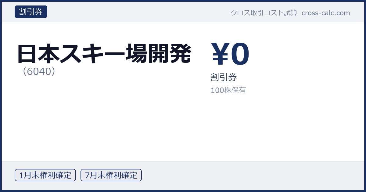 type=割引券|co=日本スキー場開発|code=6040|val=0|desc=割引券|shares=100|months=1月末,7月末|color=#1a3060
