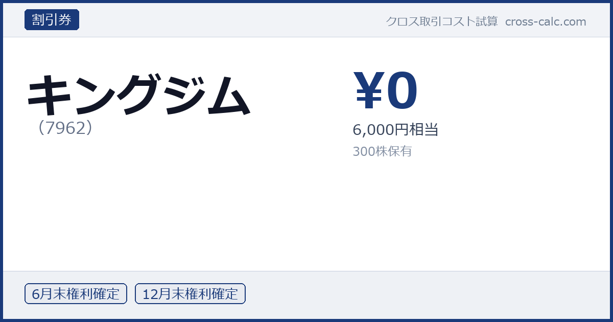 type=割引券|co=キングジム|code=7962|val=0|desc=6,000円相当|shares=300|months=6月末,12月末|color=#1a3a7a