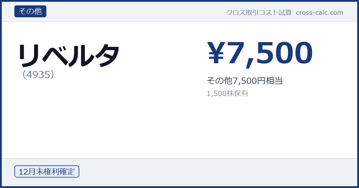 type=その他|co=リベルタ|code=4935|val=7500|desc=その他7,500円相当|shares=1500|months=12月末|color=#1a3a7a
