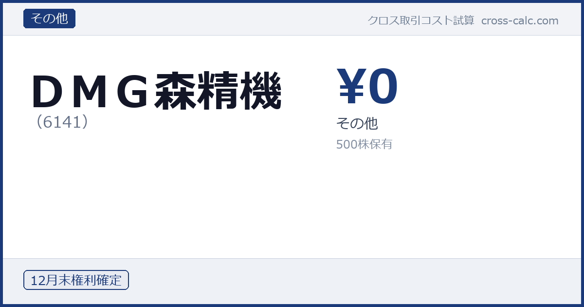 type=その他|co=ＤＭＧ森精機|code=6141|val=0|desc=その他|shares=500|months=12月末|color=#1a3a7a
